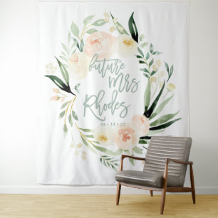 Tenture Ruban de fête prénuptiale florale aquarelle pêche 