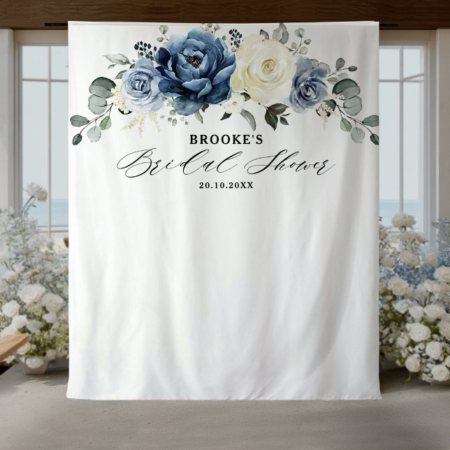 Tenture Ruban de mariage géométrique or Navy blanc ivoire (Navy Gold White Ivory Geometric Bridal Shower Tape Tapestry)