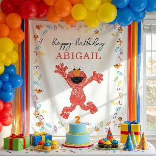 Tenture Rue Sésame Elmo   Crayon d'anniversaire