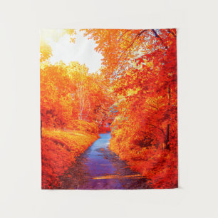 Tenture Ruisseau de feuilles d'automne orange jaune sursat