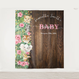 Tenture Rustic Pink Wild Safari Animal Welcome Baby Shower
