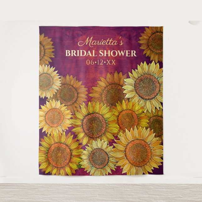 Tenture Rustic Sunflower Art Purple Bridal Shower Backdrop (Devant)