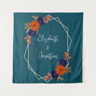 Tenture Rustique Automne Orange Navy Bleu Floral Mariage