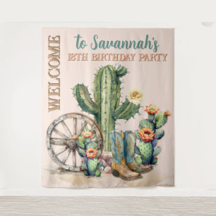 Tenture Rustique Blush rose Floral Cactus Desert Bienvenue