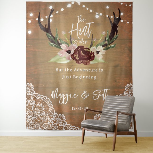 Tenture Rustique Floral Boho Chasse est Terminé Mariage (En situation)