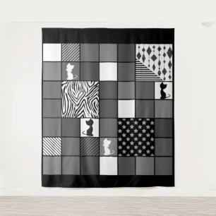Tenture Rustique, Populaire, Noir et blanc, Patchwork, Sim