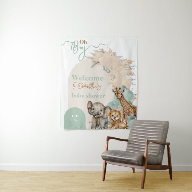 Tenture Safari animal Boho Oh Boy Baby shower Bienvenue (En situation)