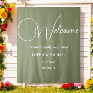 Tenture Sage Green Bienvenue Mariage Photo Prop fond