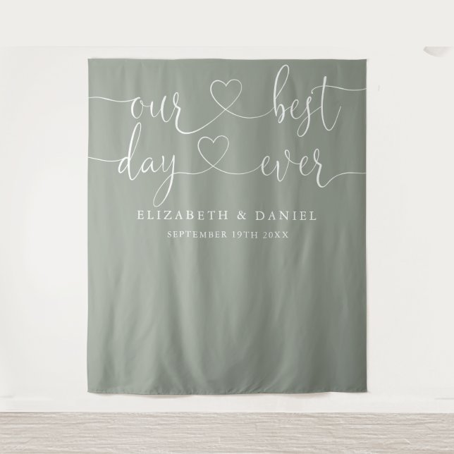 Tenture Sage Green Meilleur Jour Jamais Coeur Mariage Scri (Devant)