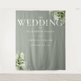 Tenture Sage Greenery Typographie Mariage Photo Contexte