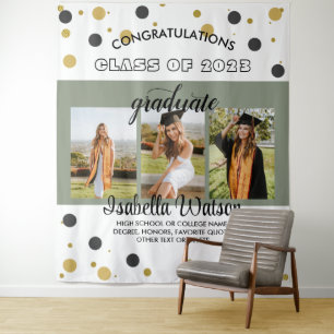Tenture SageGreen Large 3 Photos Graduation Party Contexte
