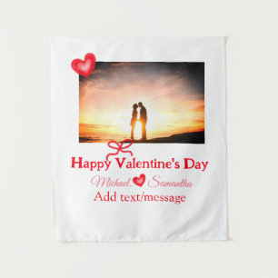 Tenture Saint-Valentin nœud rouge ajoutez photo nom cœur a