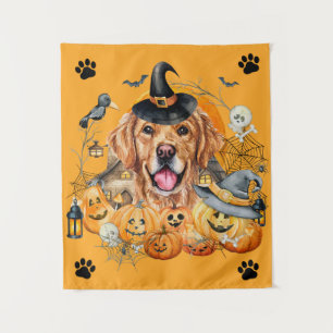 Tenture Saison Squelette Citrouille Golden Retriever Hallo
