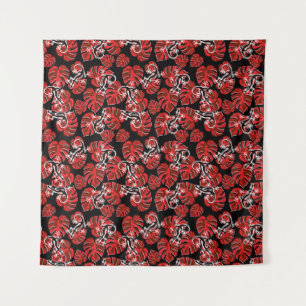Tenture Salamandre Répétante Et Motif Feuille Rouge