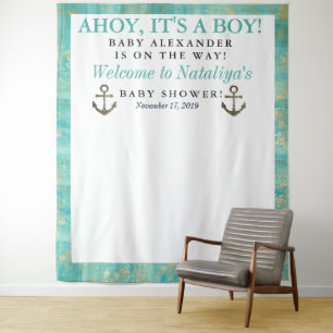 Tenture Salut C'est un Garçon Baby Shower Océan Bleu Marin