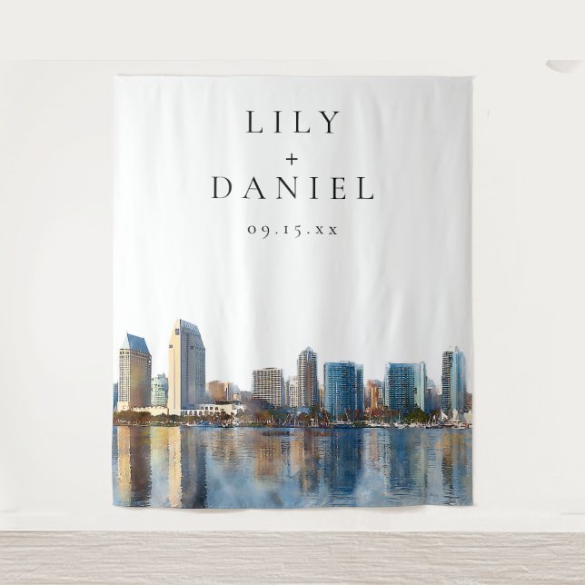 Tenture San Diego Skyline Wedding Photo Backdrop (Devant)