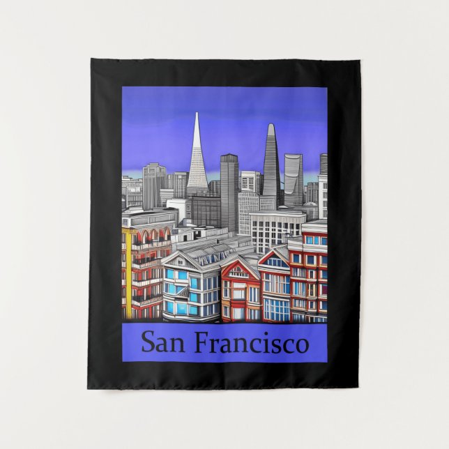 Tenture San Francisco Skyline Colour Line Art (Devant)