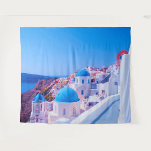 Tenture Santorin Grèce Île Bleue Fond de Photomaton