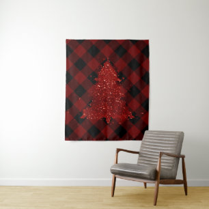 Tenture Sapin de Noël rustique à carreaux buffle rouge fon