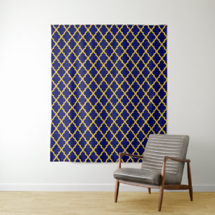 Tenture Sapphire Sun : Bleu & Jaune Boho Elégance marocain