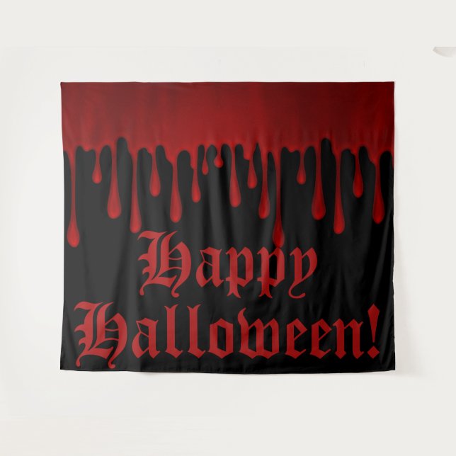 Tenture Satin Rouge qui Dégouline de Sang Fête d'Halloween (Devant (Horizontal))