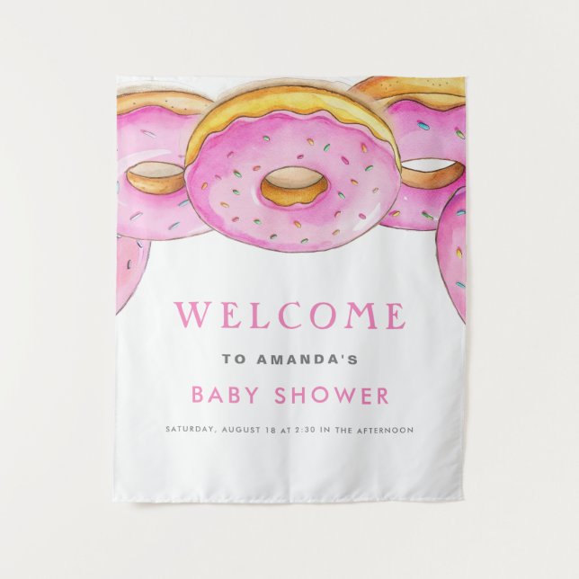 Tenture Saupoudrer les beignets Aquarelle Baby shower rose (Devant)