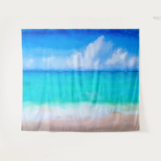 Tenture Scène de plage tropicale Mer et sable aquarelle (Devant (Horizontal))