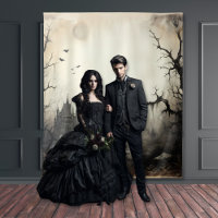 Scènes gothiques Moody Castle & Bats Cream & Black