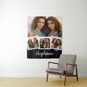 Tenture Script de collage photo tendance 4 Nom Blanc Noir