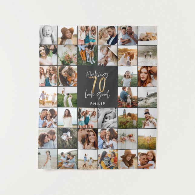 Tenture Script multi-photo moderne pour 70 ans  (Devant)