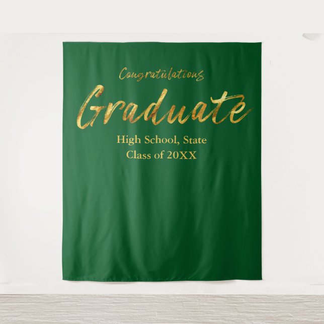 Tenture Script Or Félicitations Diplômé en Or Vert (Devant)
