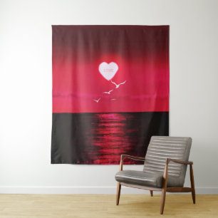 Tenture Sea Sunset Tapestry Love Romantique Coeur Soleil