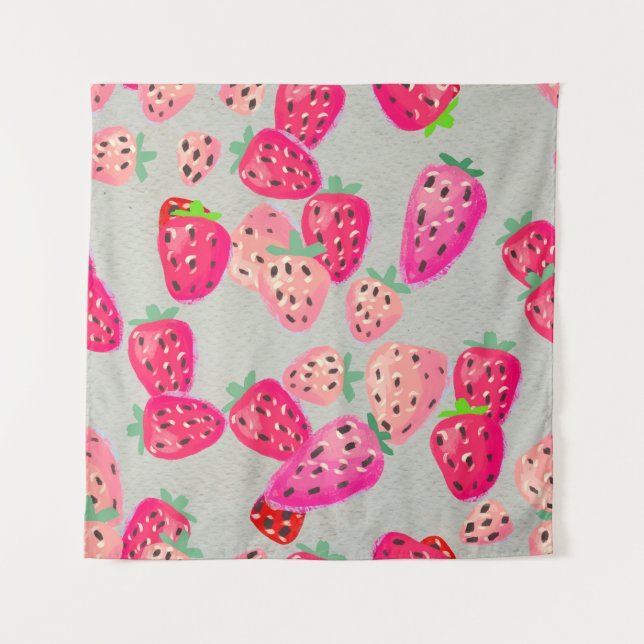 Tenture Seamless pattern with ripe strawberry. Hand drawn  (Devant)