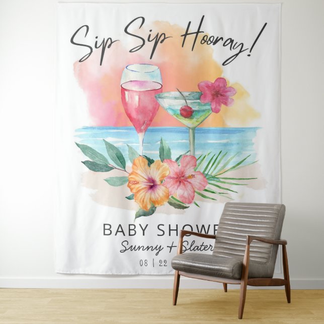 Tenture Seaside Sippin' | Bébé Tropical de la Plage Shower (En situation)