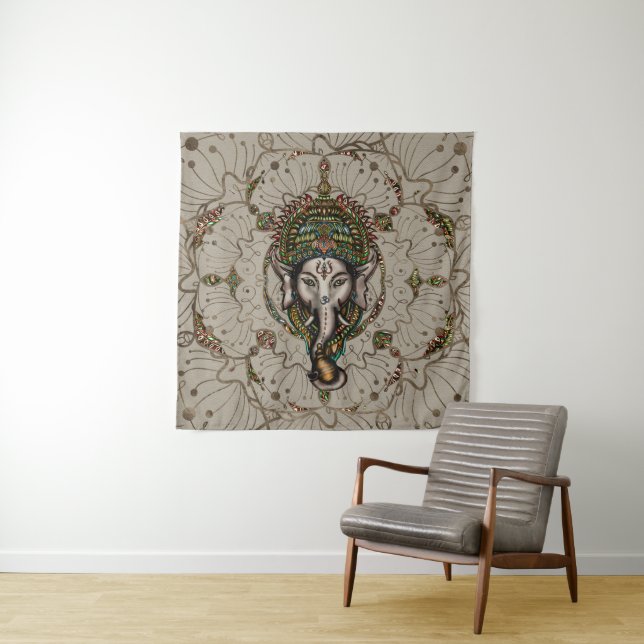 Tenture Seigneur Ganesha - couleur sur la toile (En situation)