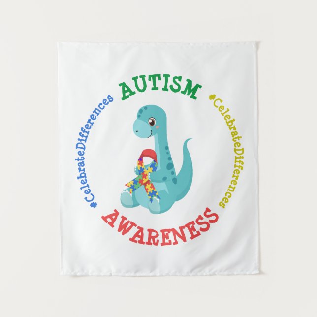 Tenture Sensibilisation sur l'autisme Dinosaures (Devant)