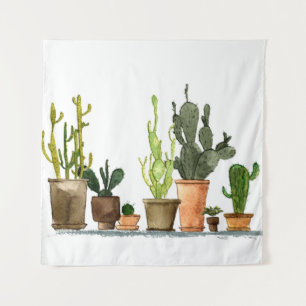 Tenture Sept cactus d'aquarelle vert dessinés à la main en