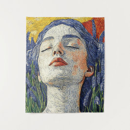 Tenture Serene Femme Lavender Field Sunset Art textuel