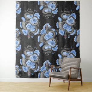 Tenture Serpents et roses bleus