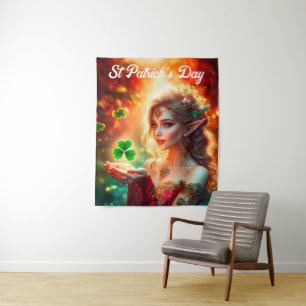 Tenture Shamrock pixie fille vert trèfle Irlande brillant