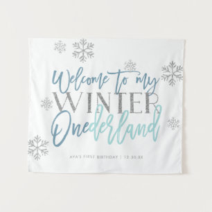 Tenture Signe de bienvenue bleu pailleté argent ONEderland