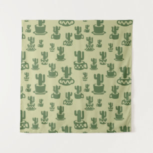 Tenture Silhouette de cactus succulent en tasses et pots
