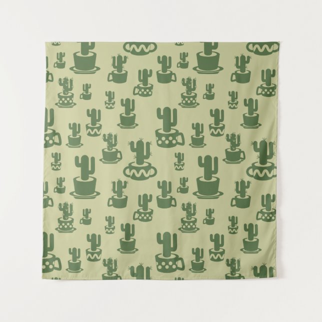 Tenture Silhouette de cactus succulent en tasses et pots (Devant)