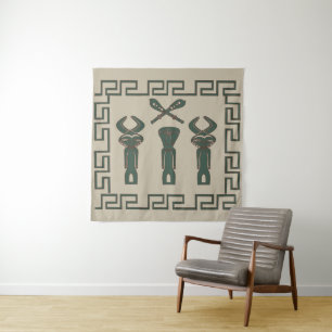 Tenture silhouette tribale africaine art abstrait de visag