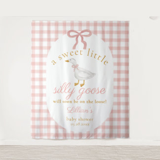 Tenture Silly Goose Pink Gingham Girl Baby Shower Backdrop