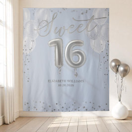 Tenture Silver Foil Sweet 16 Ballons Bleu fond