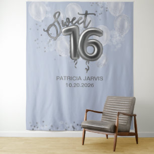 Tenture Silver Sweet 16 Ballons Anniversaires Doutons Bleu