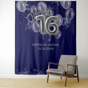 Tenture Silver Sweet 16 Ballons Anniversaires Royal Blue B
