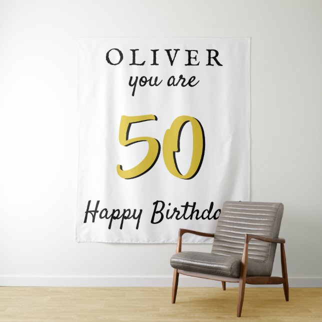 Tenture Simple 50e Joyeux Anniversaire Fête Toile de Fond (En situation)