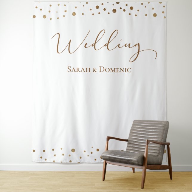 Tenture Simple Gold confetti mariage script Noms personnal (En situation)
